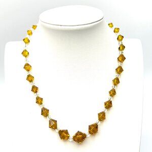 Art Deco Graduated Topaz and Clear Czech Glass Necklace – Bicone Beads
